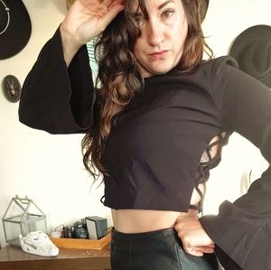 Gothic cropped lace up cutout bell sleeve blouse